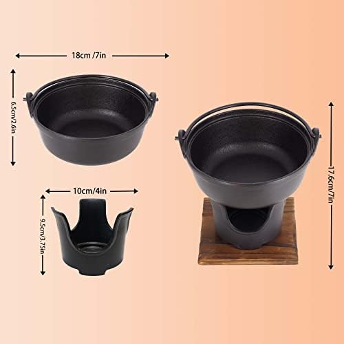 7" Cast Iron Japanese Sukiyaki Hot Pot, Cheese Fondue, Camping Cooking - Individual or Couple's Size - Nabe Shabu nabemono Pot, Alcohol Stove, Wooden Lid - Ideal for High-End Restaurants - Image 2