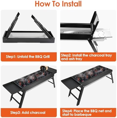 KOCASO Foldable Charcoal BBQ Grill with Shelf Stainless Steel Grill Net Easy Setup Portable Tabletop Barbecue Grill for Camping Picnic Outdoor Party Backyard - Image 7