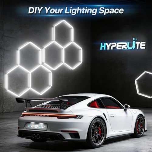 HYPERLITE Gen II Hexagon Garage Lights: 15 Grids with Border DIY Hexagon Led Lights, 6500K Ultra Bright, Easy Install Hex Light, Durable Design for Garage, Car Detailing, Workshops, Gym(Red) - Image 3