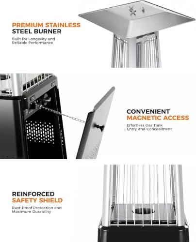 Pyramid Patio Heater, 55,000 BTU Outdoor Patio Heater, Propane Heater With Quartz Glass Tube & Wheels for Outdoor, Backyard, Commercial & Residential, Triple Protection System - Black - Image 5
