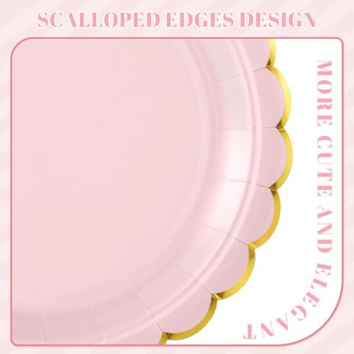 NatNarr 30 Pk Pink Gold Plates 9" Disposable Scalloped Pink Paper Plates - Image 3