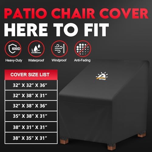 Zettum Patio Chair Covers 2 Pack - 600D Outdoor Chair Cover Waterproof & Heavy Duty, Lawn Lounge Furniture Cover for Wicker, Swivel, Rocking, Single Sofa - 38 x 35 x 31 Inch - Image 3