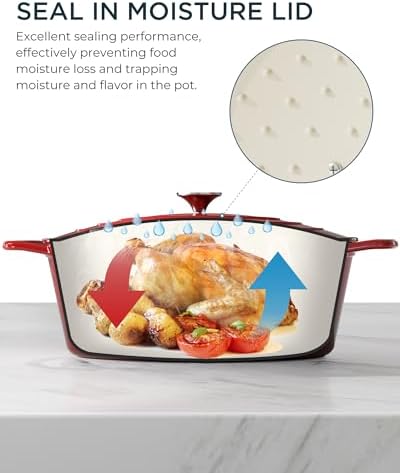 Enameled Cast Iron Dutch Oven, 9.3QT Pot with Lid, Cherry Red - Image 4