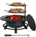 Hykolity 35 Inch Fire Pit with 2 Cooking Grate & Charcoal Pan, Outdoor Wood Burning BBQ Grill Firepit Bowl with Cover Lid, Steel Round Table for Backyard Bonfire Patio Picnic by hykolity