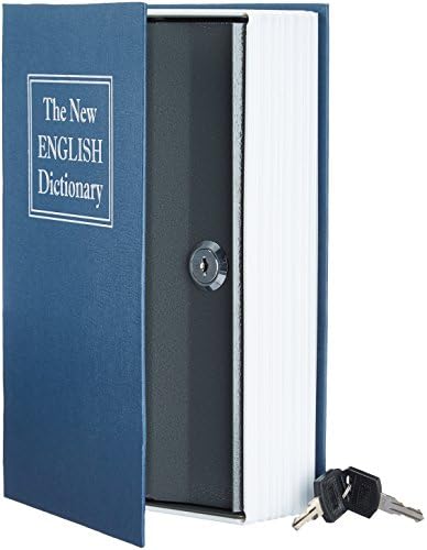 Amazon Basics Portable Diversion Book Safe, Secret Hidden Lock Box with Key Lock for Valuables, Hidden Storage Compartment Disguised as a Book, Large, Blue by AmazonBasics