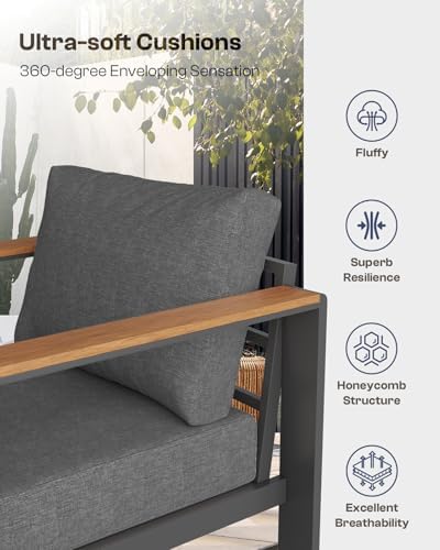 Aluminum Outdoor Patio Furniture, 3 Seats All-Weather Outdoor Patio Sofa with Washable Thick Cushion, Patio Sofa Couch for Porch, Balcony, Deck, Yard, Graphite - Image 6
