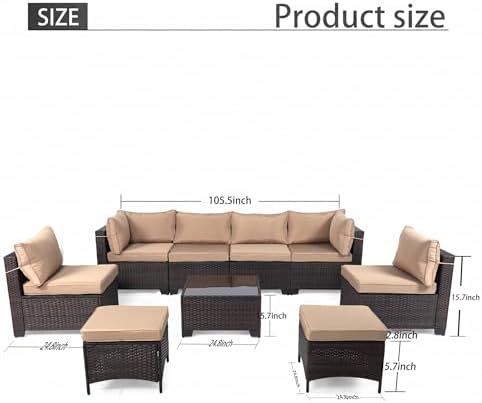 LEVELEVE 9 Pieces Outdoor Patio Furniture Sets,Rattan Conversation Sectional Set,Manual Weaving Wicker Patio Sofa,w/Table&Ottoman - Image 2
