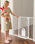 30"- 48" Extra Wide Baby Gate with Cat Door, 30.5" Tall, No-Drill Pressure Mount, Includes 2 Extensions, Pet & Toddler Safety Gate for Kitchens, Stairs (White-All-Door, 30"-48" W x 30.5" H) by IKUSO