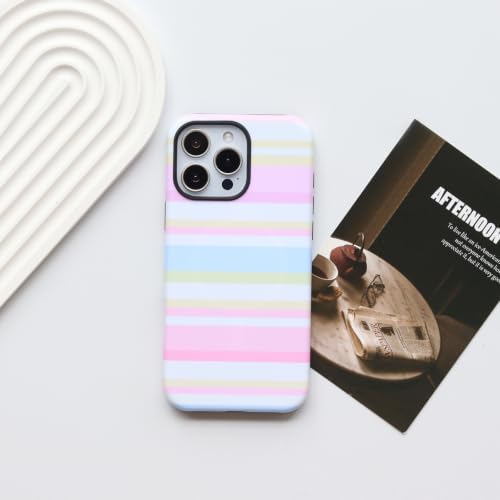 for iPhone 16 Pro Case, Magnetic Matte Frosted Dual-Layer Striped Phone Case for Women, Retro Aesthetic Cover Compatible with Mag Safe Accessories - Pastel Dream - Image 2