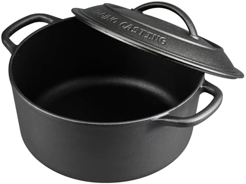 Pre-Seasoned Cast Iron Dutch Oven Pot with Lid Dual Handle, Sourdough Bread Baking Pots, Bread Oven, Camping, Grill, Induction, Electric, Round 5 Quart, Black - Image 3