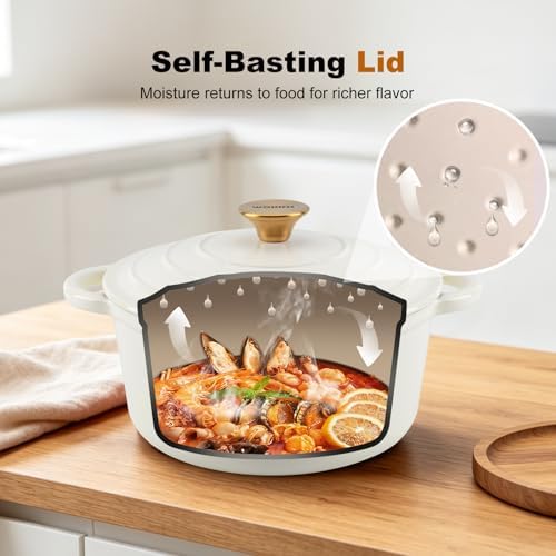 Enameled Cast Iron Round Dutch Oven -7QT Pot With Lid,Cream - Image 4