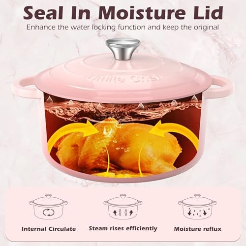 Umite Chef Enameled Cast Iron Dutch Oven-7QT Pot with Lid Cookbook & Cotton, Heavy-Duty Cookware for for Bread Baking, Braising, Stews, Marinate, Cook(Pink) - Image 5