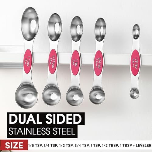 Spring Chef Dual Sided Magnetic Measuring Spoons Set of 8 for Kitchen, Pink - Image 3