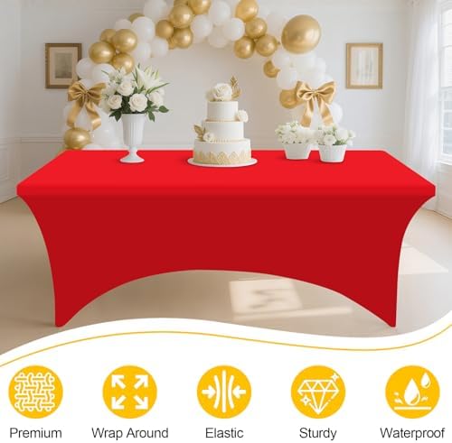 Smiry 2 Pack Spandex Table Cloth 5FT, Elastic Fitted Red Tablecloth - Image 4