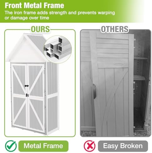 GUTINNEEN Outdoor Storage Cabinet, Wood & Metal Frame Garden Storage Shed with Waterproof Plastic Roof, Adjustable Shelves, Raised Base, Weather-Resistant Tool Shed for Backyard, Patio & Lawn, 67.5"H - Image 4