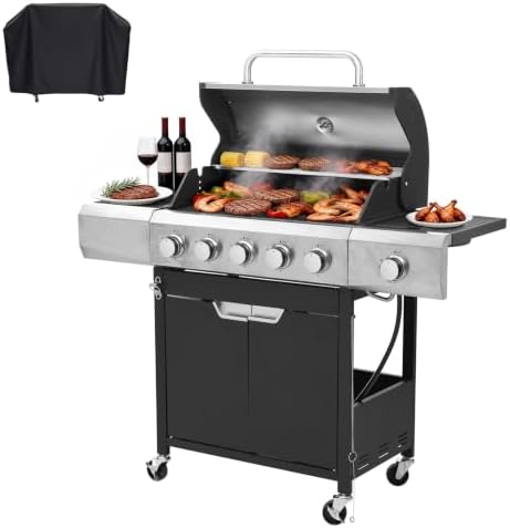 Endark Upgraded 58,500 BTU 5-Burner Stainless Steel Propane Gas Grill – Outdoor BBQ Grill with Side Burner & Porcelain Grates, Barbecue Grill Wheeled for Patio, Garden, Backyard by ENDARK