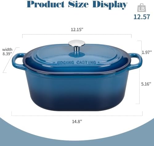 EDGING CASTING Enameled Cast Iron Oval Dutch Oven, 6QT, Lake Blue - Image 2