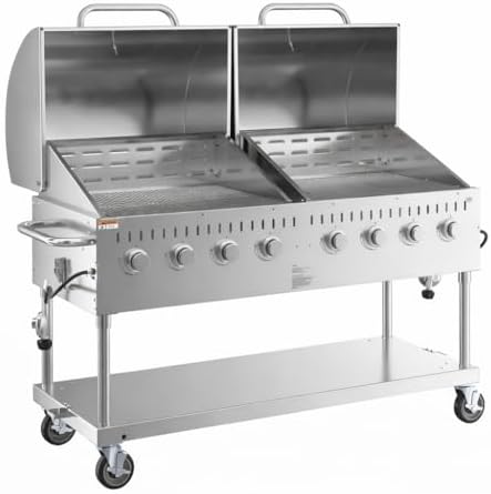 Commercial Stainless Steel Outdoor Liquid Propane Grill with Dual Roll Dome Lids, 60" Cooking Surface, 8 Burners, 128,000 BTU, for Restaurant Patio, Resort, Catering, Outdoor Kitchen, Hotel - Image 3