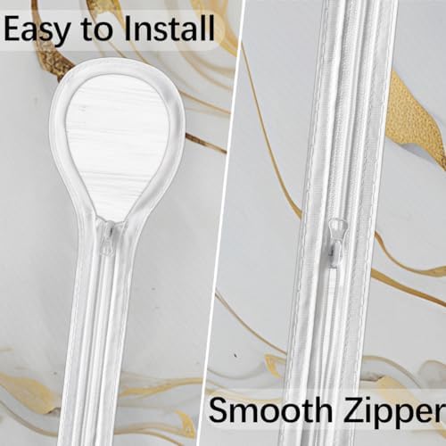 Fitted Round Tablecloth with Umbrella Hole and Zipper Marble Liquid Texture Outdoor Elastic Table Cloth 45"-56" Oil-Proof Waterproof White Gold Marble Patio Table Cover for Party Outdoor - Image 3