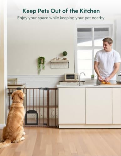 Babelio Dog Gate with Adjustable Cat Door, CatPrivilege III, 29-43" - Image 5