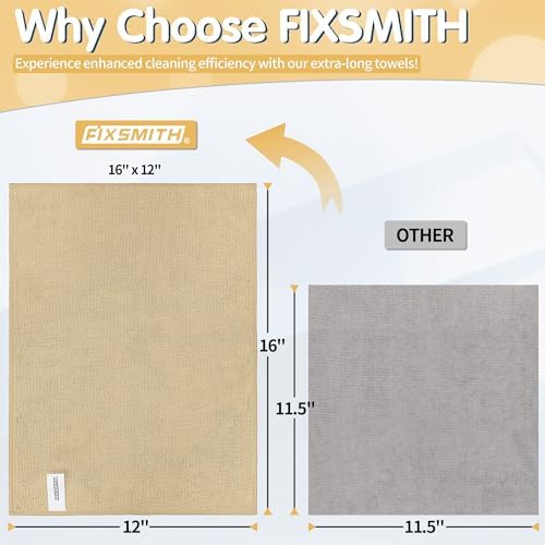 FIXSMITH Beige Microfiber Cleaning Cloth -Pack of 8, Highly Absorbent Cleaning Rags, 16"X12" All Purpose Cleaning Towels for Housekeeping, Kitchen, Car, Lint Free and Reusable Microfiber Towels - Image 2