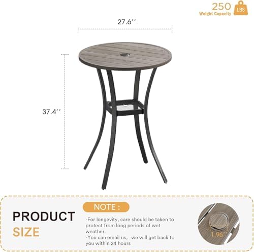 VICLLAX 28" Round Outdoor Bar Table with Adjustable Umbrella Hole, Counter Height Outdoor Furniture for Balcony, Grey Wood-Like - Image 3