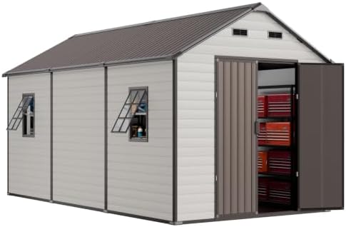 WACASA 8x12 FT Resin Plastic Outdoor Storage Shed with Floor by WACASA