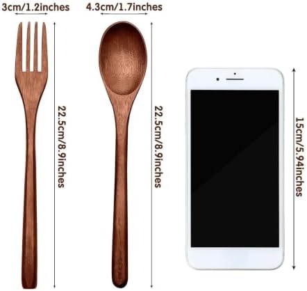 Patelai 6 Pieces Wooden Spoons Forks Set Wooden Utensils for Eating - Image 2