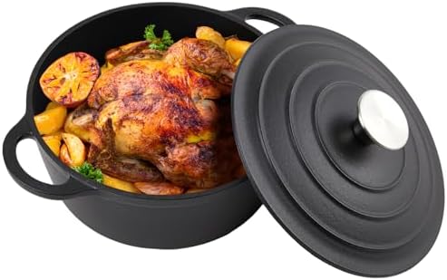 3 Quart Dutch Oven Enameled Cast Iron with Lid - Big Dual Handles - Oven Safe up to 500°F - Classic Round Pot for Versatile Cooking Matte Black(No Enameled) by Alathote