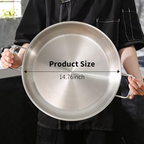 DELARLO 14 Inch Stainless Steel Paella Pan with Combo Lid - Image 4