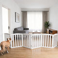 Freestanding Dog Gate Indoor,Doggie Gate Foldable Dog Gates for Doorways,Stairs or Hallways, Wooden White Pet Gate for the House, Pet Fence with Support Feet Included,24 "Height-6 Panels by SFJC