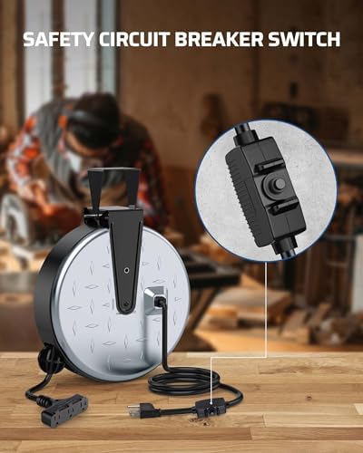 DEWENWILS Retractable Extension Cord Reel, Metal Reel with 30FT Power Cord - Image 5