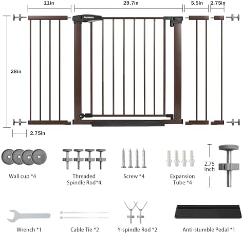 Mumeasy 29.7–51 Inch Extra Wide Baby Gate for Stairs, Extra Long Indoor Dog Gate for Doorways, Pressure Mounted Walk Thru Child Gate with Auto-Close, No-Drill Safety Pet Gate with Door for House,Brown - Image 2