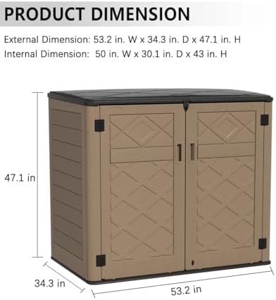 KINYING Larger Outdoor Storage Shed Weather Resistance, Resin Sheds & Outdoor Storage for Garden, Patios, Backyards, 48 Cu.Ft Tool Shed for Garbage Cans, Lawn Mower, Garden Tools,Brown - Image 4