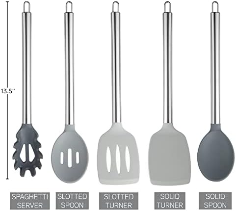 COOK WITH COLOR Silicone Cooking Utensils, Kitchen Utensil Set, Easy to Clean Silicone Kitchen Utensils, Cooking Utensils for Nonstick Cookware, Kitchen Gadgets Set, 5 Pieces, Grey Ombre - Image 4