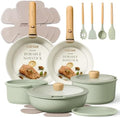 CAROTE 19pcs Pots and Pans Set Non Stick, Detachable Handle Cookware, Green by CAROTE