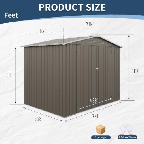 8X6 FT Outdoor Metal Storage Shed,Steel Panel Tool House,Grey - Image 4