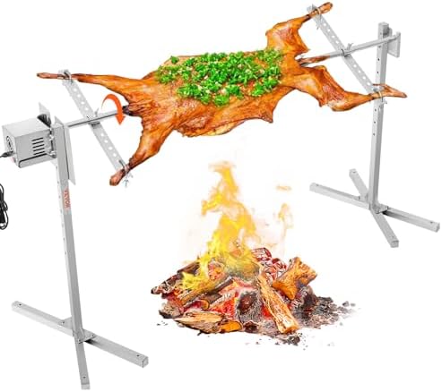 VEVOR Electric BBQ Rotisserie Grill Kit, 56 Inch 130 lbs Capacity, Automatic 52W Motor Height Adjustable Universal Roaster Stand, Stainless Steel Grilling Kit, Spit Rod with Heat Shield for Pig Lamb by VEVOR