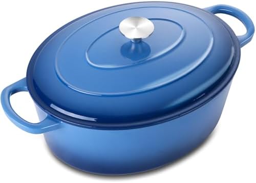 Leonyo 5-Quart Enameled Cast Iron Oval Dutch Oven Pot with Lid, Blue by Leonyo