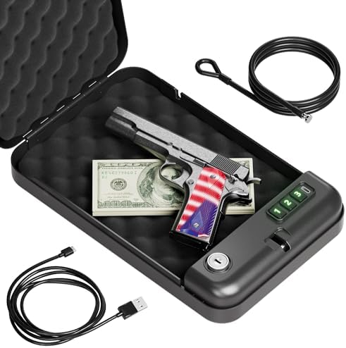 Grimtron Portable Electronic Car Gun Safe for Handgun with Security Cable by Grimtron