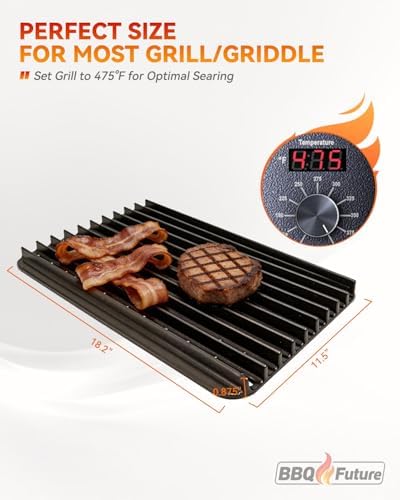 Cast Iron Grill Sear Grate for BAC772, 18.25" x 11.5" Reversible Grill Grate Accessory for Traeger, Weber, Charbroil, Pit Boss and Most Pellet, Gas & Charcoal Grills, Non-Stick Perfect Sear Marks - Image 2