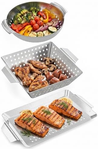 onlyfire 3 Pack Stainless Steel Grill Baskets Set for Grill & Smokers by onlyfire