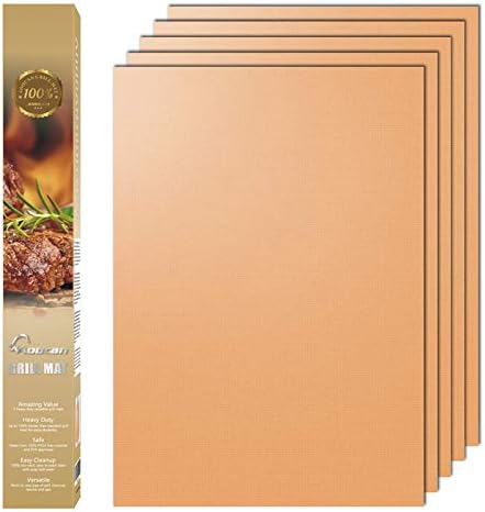 AOOCAN Copper Grill Mat Set of 5 - Non-Stick BBQ Outdoor Grill, Copper Grilling Mats Reusable and Easy to Clean, Works on Electric Grill Outdoor Gas Charcoal BBQ as Seen on TV-15.75 x 13 Inch by Unknown