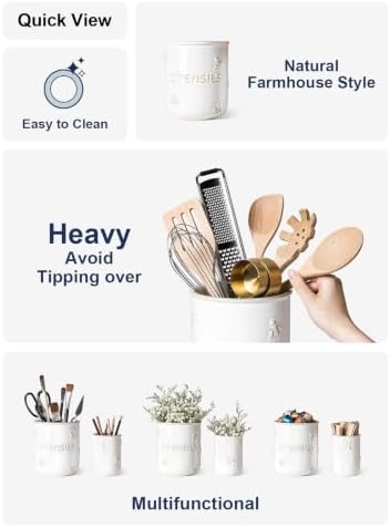 LE TAUCI Utensil Holder for Counter, 6.9" Ceramic Kitchen Utensil Crock,Bee - Image 4