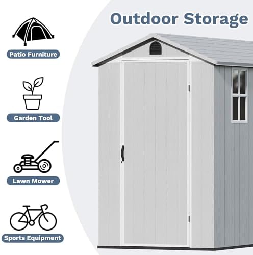 Devoko 4×8 FT Resin Outdoor Storage Shed with Floor, Light Grey - Image 5