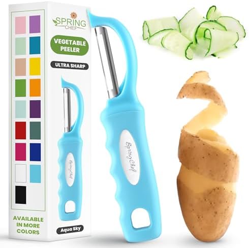 Spring Chef Swivel Potato Peeler for Kitchen w/Soft Grip Handle, Aqua Sky by SpringChef