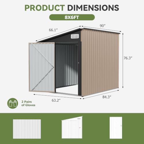 Aoxun 6x8 FT Lean-to Metal Storage Shed,Sloped Roof Outdoor Garden Cabinet - Image 3