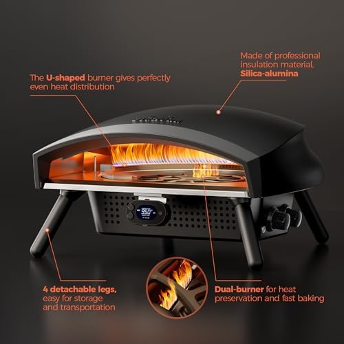 16 Inch Propane Pizza Oven,Outdoor Gas Pizza Oven with Rotating System and Integrated Thermometer,Propane Pizza Maker with Hose & Regulator,Include Pizza Shovel for Camping or Gathering - Image 4
