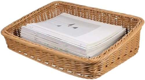 Desktop Magazine Storage Basket, Plastic Woven Fruit Basket for Kitchen by COLLBATH