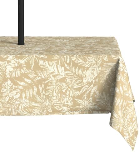LVTXIII Rectangle Outdoor Tablecloth with Umbrella Hole and Zipper, Water-Repellent 60 x 84 Inch Patio Table Cover for Picnic, Garden, Backyard Dining, Tropical Leaf Oat by LVTXIII